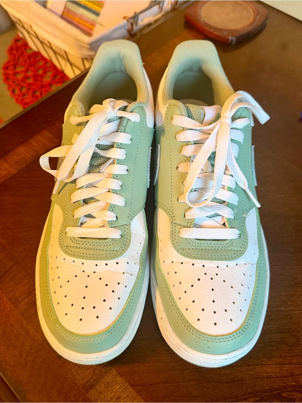 Nike Low-Top Athletic Sneakers in Green and White